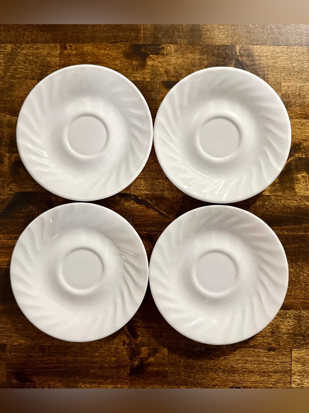 Corelle ‘Enhancements’ Saucer Plates, White Swirl Set of 4 6.25” Vintage